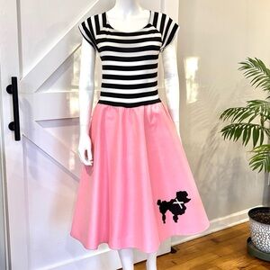 Vintage Charades 1950s Pink Poodle Skirt 1 Piece Dress Halloween Costume